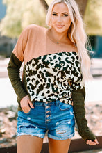 Load image into Gallery viewer, Leopard Color Block Ribbed Round Neck Top
