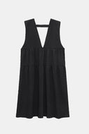 Textured Deep V Open Back Pinafore Dress