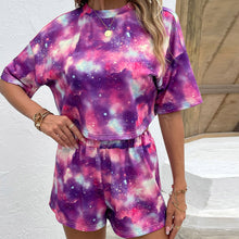 Load image into Gallery viewer, Tie Dye Round Neck Dropped Shoulder Half Sleeve Top and Shorts Set
