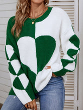 Load image into Gallery viewer, Contrast Heart Pattern Rib-Knit Sweater
