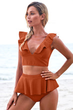 Load image into Gallery viewer, Ruffle Trim Deep V Cropped Tankini Set
