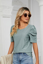 Load image into Gallery viewer, Eyelet Puff Sleeve Round Neck Blouse
