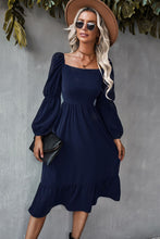 Load image into Gallery viewer, Square Neck Ruffle Hem Long Bubble Sleeve Midi Dress
