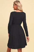Load image into Gallery viewer, Long Sleeve Tie Waist Ruffle Hem Dress
