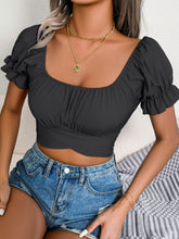 Load image into Gallery viewer, Square Neck Crisscross Flounce Sleeve Cropped Top
