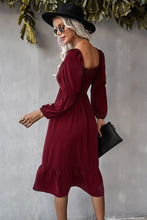 Load image into Gallery viewer, Square Neck Ruffle Hem Long Bubble Sleeve Midi Dress
