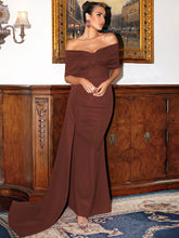 Load image into Gallery viewer, Gathered Detail Cascading Off-Shoulder Fishtail Dress
