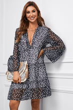 Load image into Gallery viewer, Printed Notched Neck Flare Sleeve Tiered Dress
