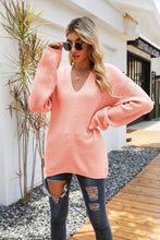 Load image into Gallery viewer, Rib-Knit V-Neck Tunic Sweater
