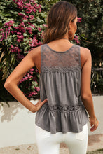 Load image into Gallery viewer, Ruffle Hem Spliced Lace Sleeveless Top
