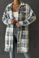 Plaid Button-Up Brushed Longline Collared Coat