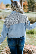 Load image into Gallery viewer, Plus Size Leopard Raw Hem Distressed Spliced Denim Jacket
