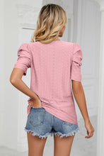 Load image into Gallery viewer, Eyelet Puff Sleeve Round Neck Blouse
