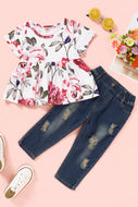 Girls' Floral Top and Jeans Set