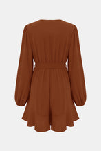 Load image into Gallery viewer, Tie-Waist Balloon Sleeve Ruffled Surplice Romper
