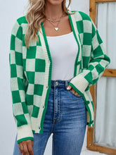 Load image into Gallery viewer, Checkered Button Front Ribbed Trim Cardigan
