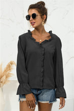 Load image into Gallery viewer, Frill Trim V-Neck Flounce Sleeve Shirt

