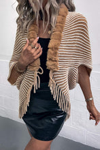 Load image into Gallery viewer, Striped Faux Fur Trim Open Front Cardigan
