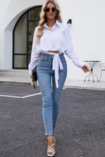 Load image into Gallery viewer, Cropped Lapel Collar Tie Waist Long Sleeve Blouse
