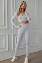 Load image into Gallery viewer, Zip Up Cropped Top and Leggings Yoga Set
