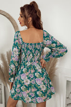 Load image into Gallery viewer, Floral Flounce Sleeve Smocked Square Neck Dress
