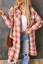 Load image into Gallery viewer, Plaid Button-Up Longline Shacket with Breast Pockets
