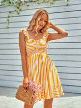 Load image into Gallery viewer, Striped Smocked Ruffle-Shoulder Sleeveless Dress

