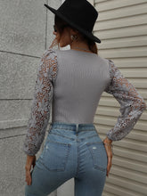Load image into Gallery viewer, Lace Sleeve Round Neck Ribbed Top
