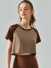 Load image into Gallery viewer, Round Neck Raglan Sleeve Cropped Sports Top
