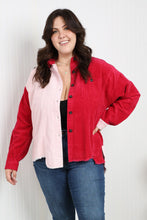 Load image into Gallery viewer, GeeGee Full Size Two-Tone Raw Hem High-Low Corduroy Jacket
