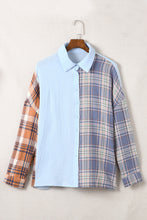 Load image into Gallery viewer, Plaid Color Block Textured Drop Shoulder Shirt Jacket
