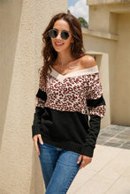 Load image into Gallery viewer, Leopard Color Block V-Neck Knit Pullover
