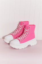 Load image into Gallery viewer, Berness Stick To It Platform Lace-Up Booties in Hot Pink
