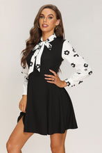 Load image into Gallery viewer, Floral Two-Tone Tie Neck Pleated Dress
