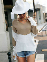 Load image into Gallery viewer, Two-Tone Ribbed Trim Dropped Shoulder V-Neck Sweater
