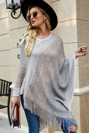 Color Block V-Neck Brushed Poncho