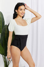 Load image into Gallery viewer, Marina West Swim Salty Air Puff Sleeve One-Piece in Cream/Black
