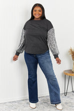 Load image into Gallery viewer, HOPELY Full Size Sequin Puff Sleeve Curved Hem Top in Charcoal
