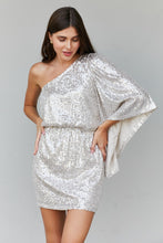 Load image into Gallery viewer, Hailey &amp; Co Full Size Sequined One-Shoulder Bell Sleeve Dress
