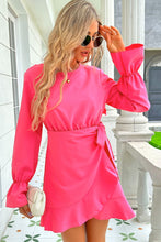 Load image into Gallery viewer, Round Neck Flounce Sleeve Ruffle Hem Mini Dress

