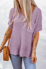 Load image into Gallery viewer, Side Slit V-Neck Short Sleeve Sweater
