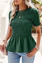 Load image into Gallery viewer, Smocked Round Neck Peplum Blouse
