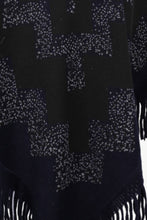Load image into Gallery viewer, Chevron Mock Neck Fringe Hem Poncho
