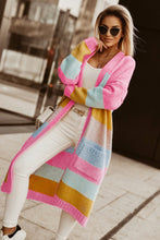 Load image into Gallery viewer, Color Block Open Front Drop Shoulder Duster Cardigan with Pockets
