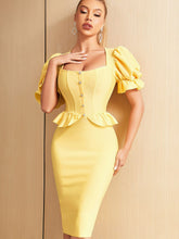 Load image into Gallery viewer, Square Neck Flounce Sleeve Ruffle Trim Dress
