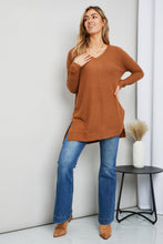Load image into Gallery viewer, Zenana Full Size Waffle-Knit Slit V-Neck Tunic Top
