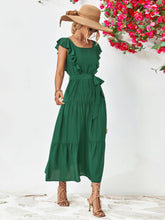 Load image into Gallery viewer, Tie Belt Ruffled Tiered Dress

