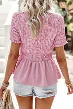 Load image into Gallery viewer, Smocked Round Neck Peplum Blouse
