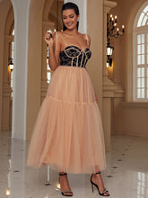 Load image into Gallery viewer, Two-Tone Tie-Shoulder Spliced Tulle Dress
