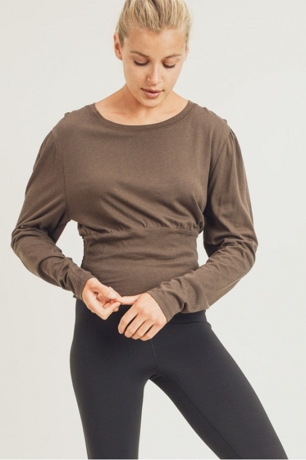 Olive Back Smocking Long Sleeve Top | DIBS 303